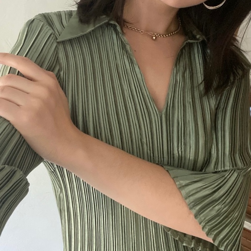 Vintage Silk Crepe Pleated Blouse
